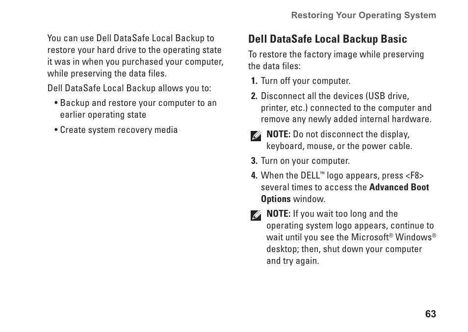 Dell datasafe local backup basic | Dell Inspiron 14R (N4010, Early 2010) User Manual | Page 65 / 94