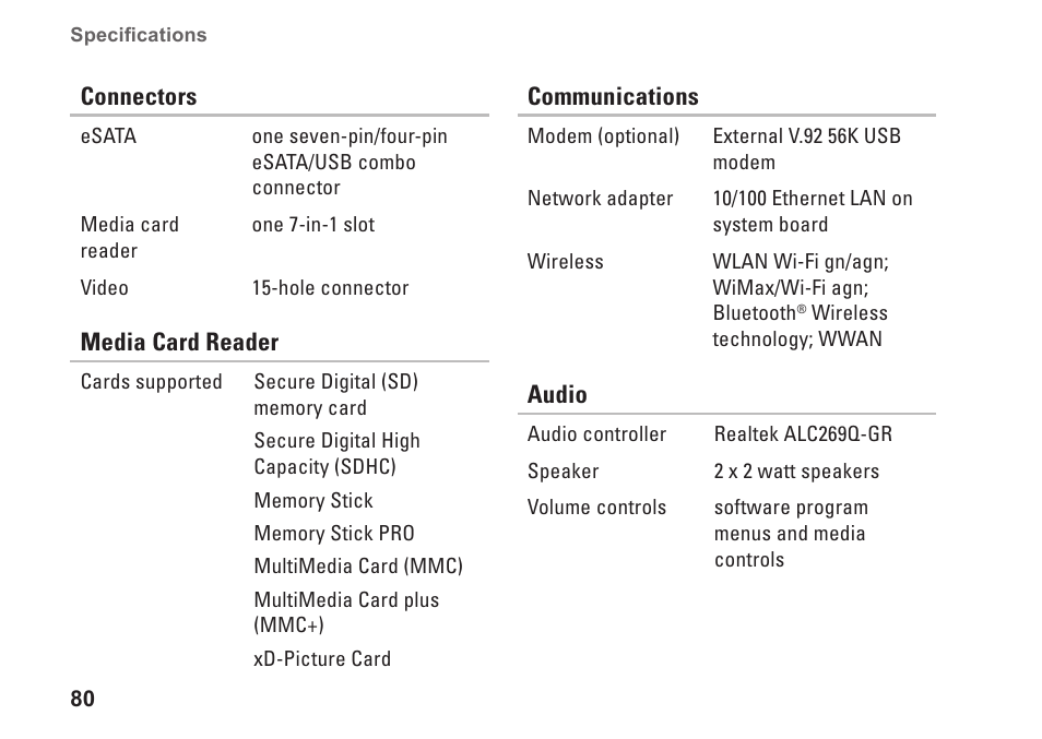Dell Inspiron 14R (N4010, Early 2010) User Manual | Page 82 / 94