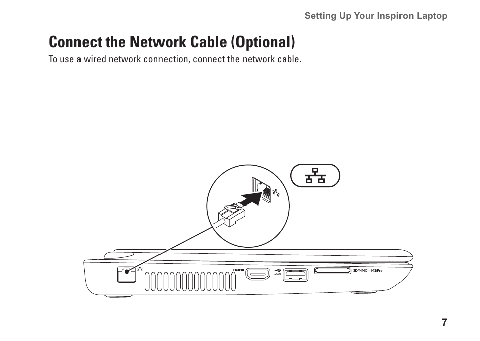 Connect the network cable (optional) | Dell Inspiron 14R (N4010, Early 2010) User Manual | Page 9 / 94