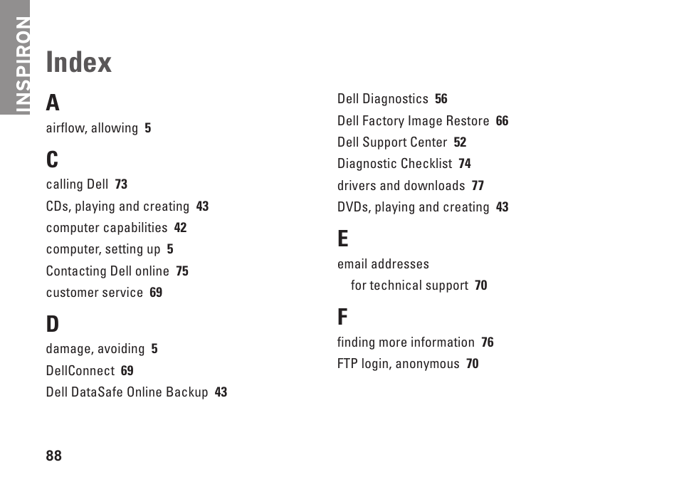 Index | Dell Inspiron 14R (N4010, Early 2010) User Manual | Page 90 / 94