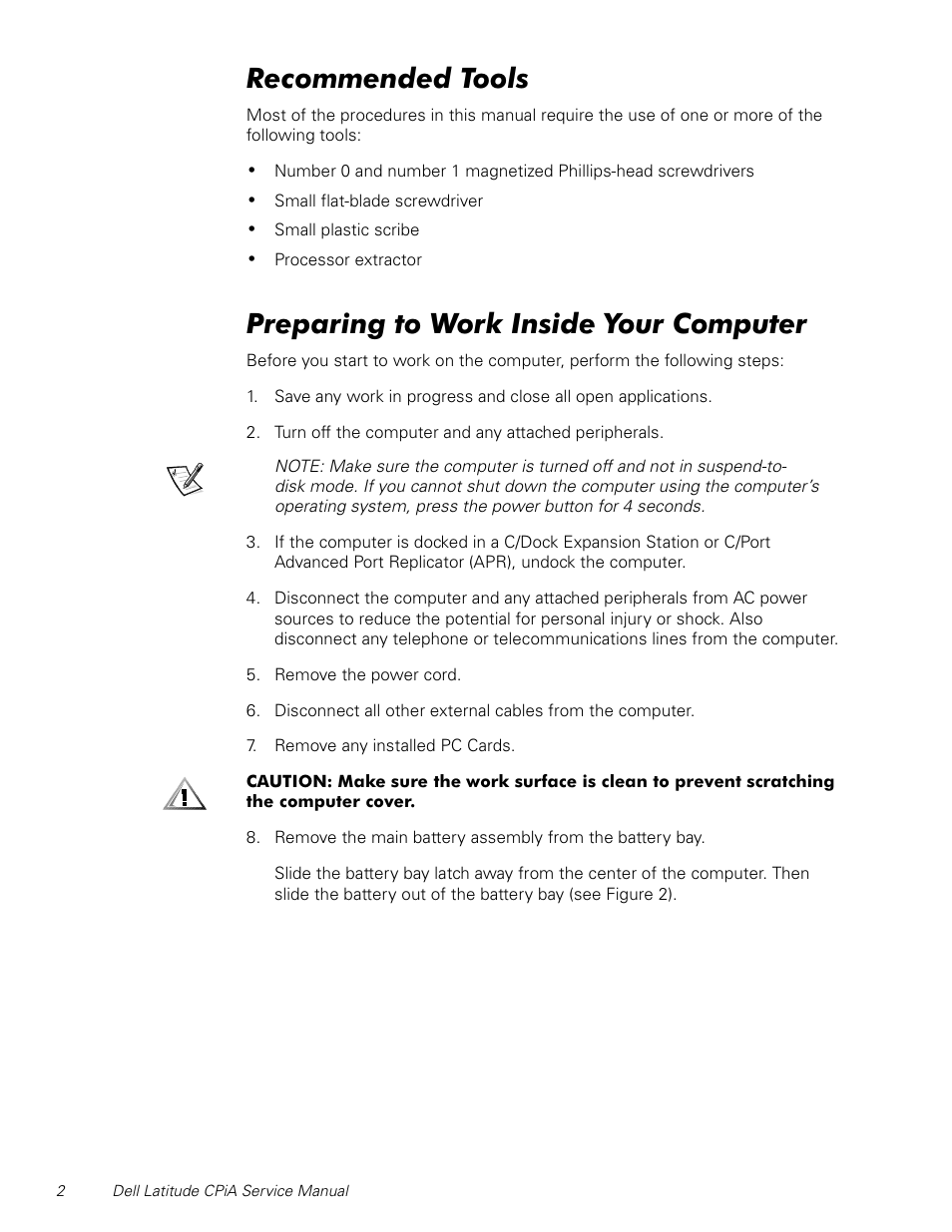 Recommended tools, Preparing to work inside your computer, 5hfrpphqghg7rrov | 3uhsdulqjwr:run,qvlgh<rxu&rpsxwhu | Dell Latitude CPi A User Manual | Page 10 / 50