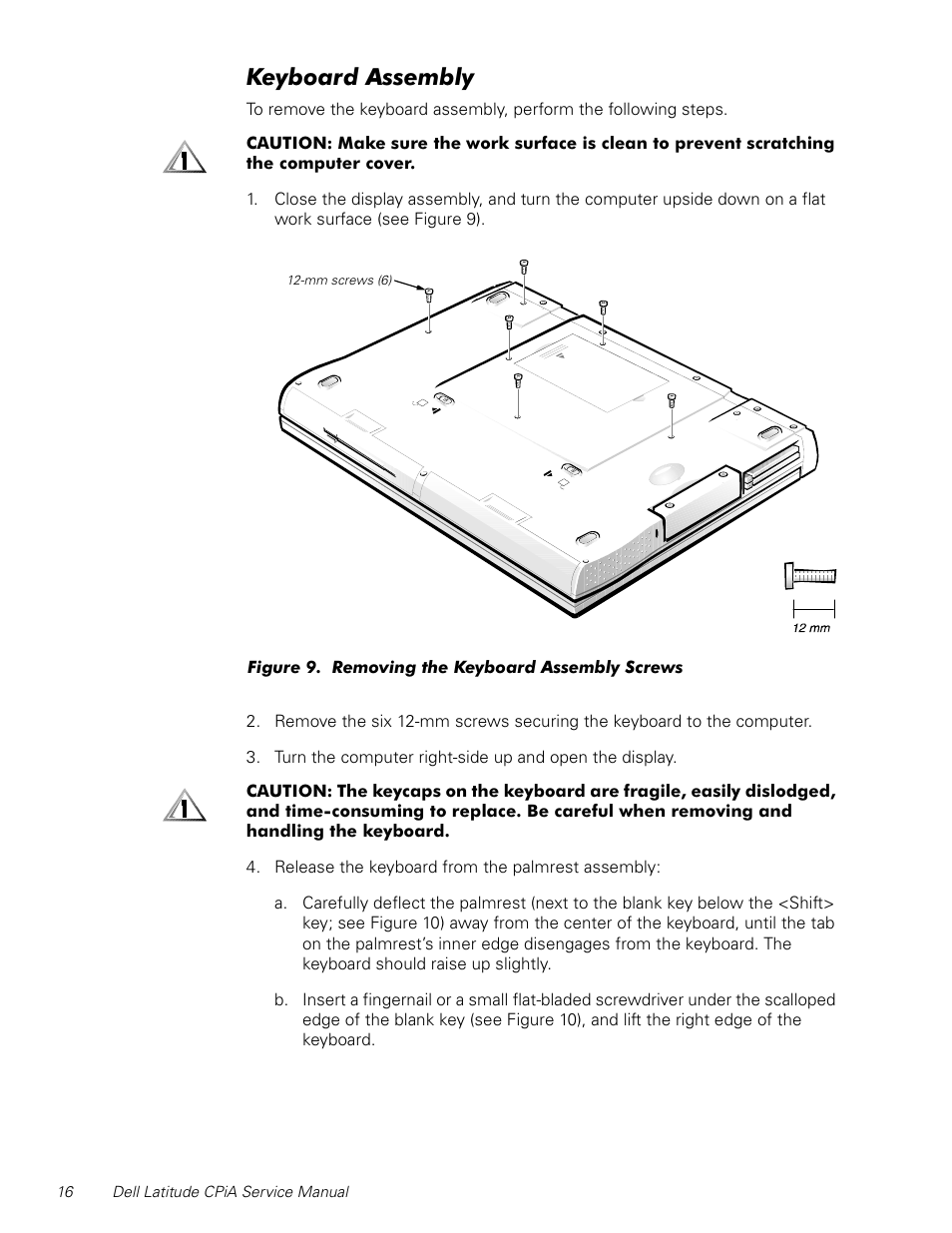 Keyboard assembly, Figure 9, Removing the keyboard assembly screws | H\erdug$vvhpeo | Dell Latitude CPi A User Manual | Page 24 / 50