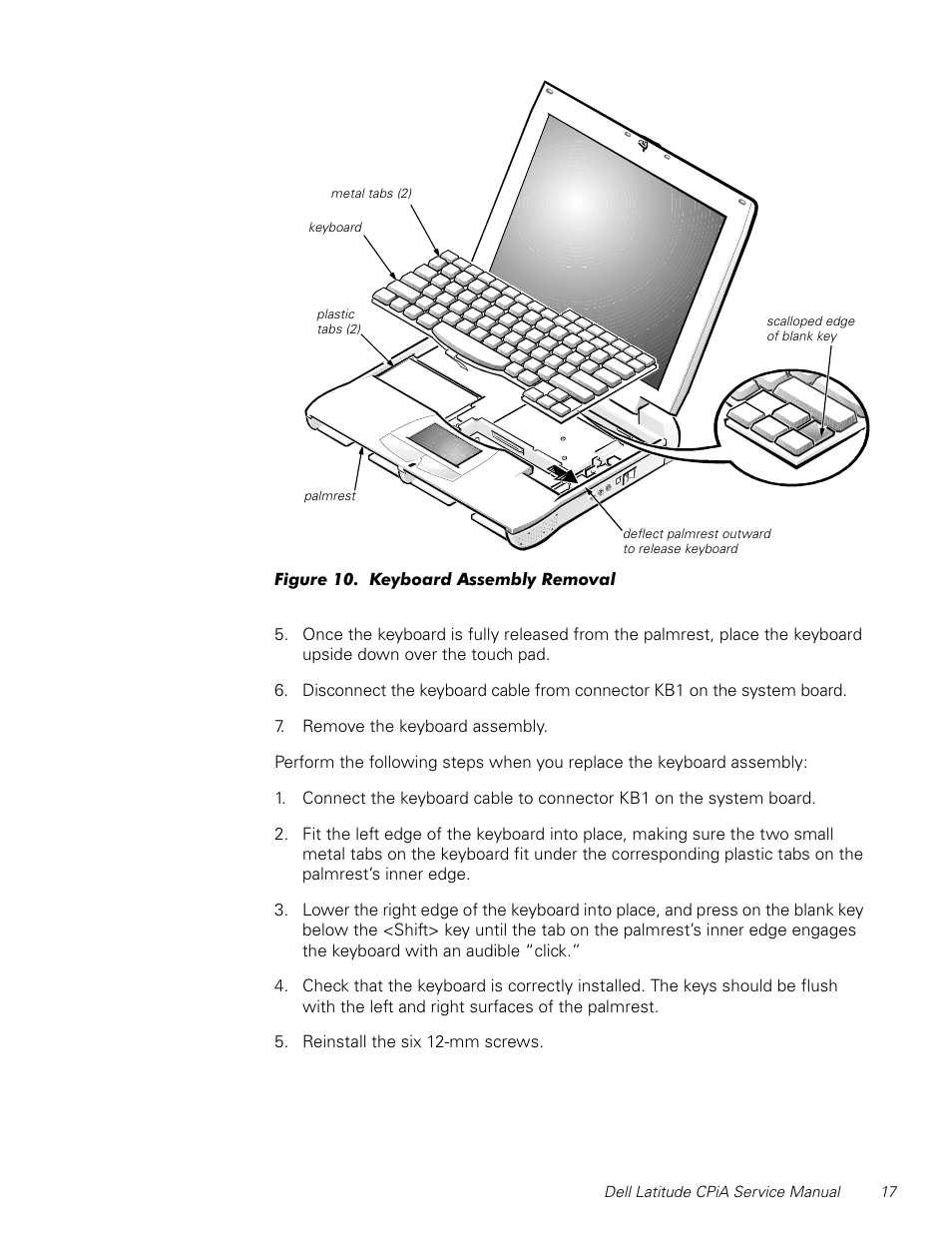 Figure 10, Keyboard assembly removal | Dell Latitude CPi A User Manual | Page 25 / 50