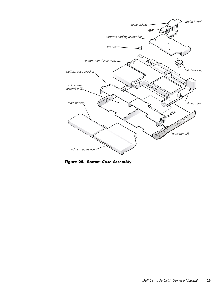 Figure 20, Bottom case assembly, Ljxuh%rwwrp&dvh$vvhpeo | Dell Latitude CPi A User Manual | Page 37 / 50