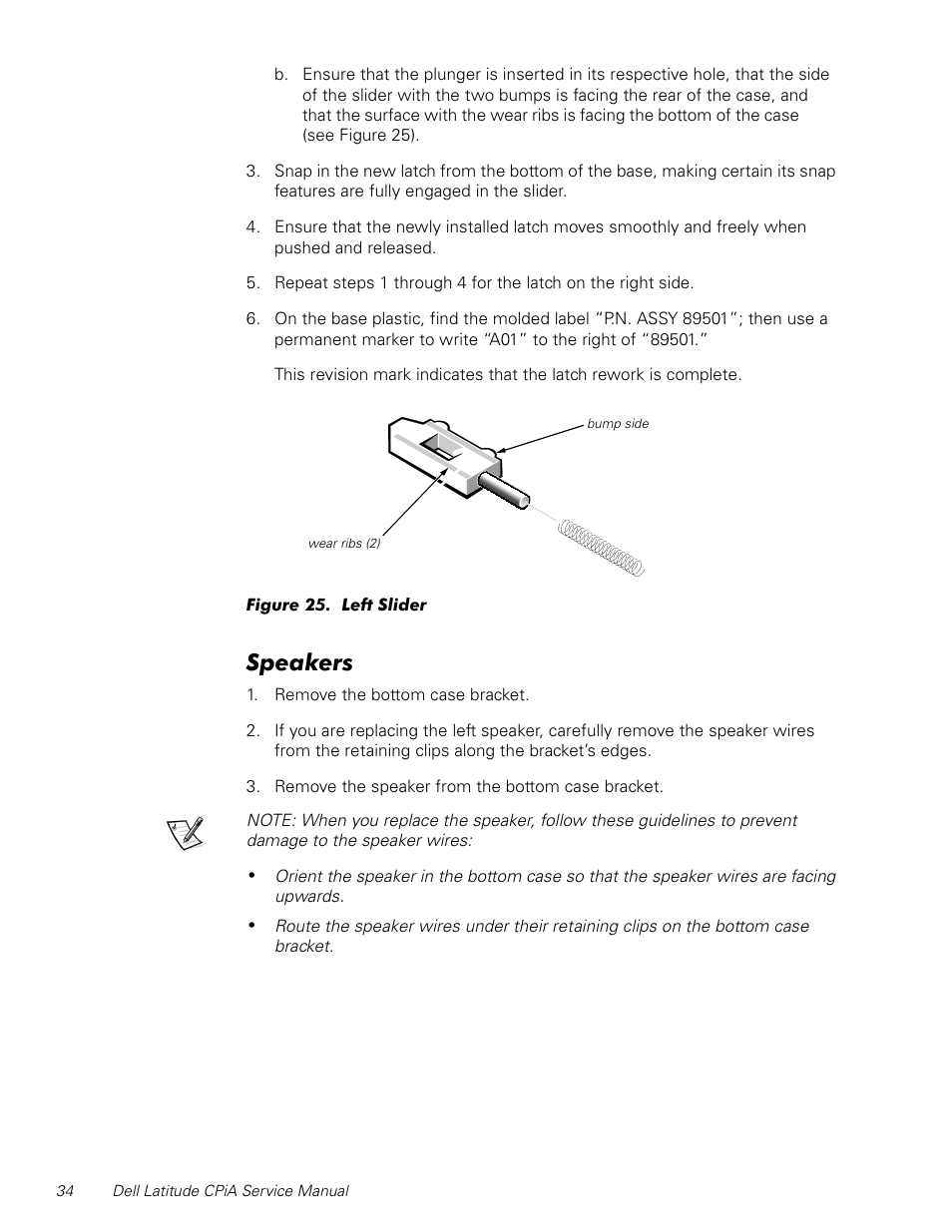 Speakers, Figure 25, Left slider | 6shdnhuv | Dell Latitude CPi A User Manual | Page 42 / 50