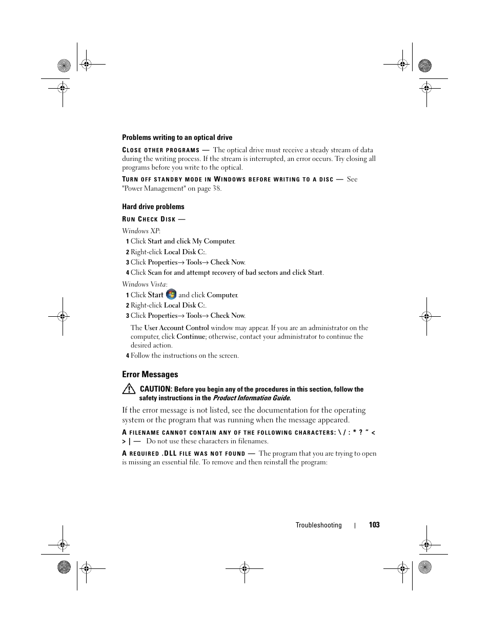 Error messages | Dell XPS 630i (Early 2008) User Manual | Page 103 / 168