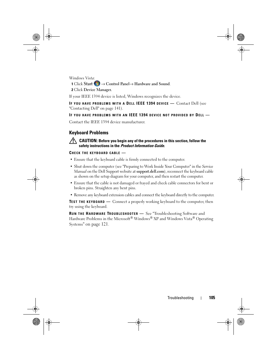 Keyboard problems, Cable loose (see "keyboard | Dell XPS 630i (Early 2008) User Manual | Page 105 / 168