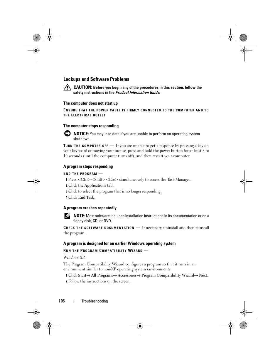 Lockups and software problems | Dell XPS 630i (Early 2008) User Manual | Page 106 / 168