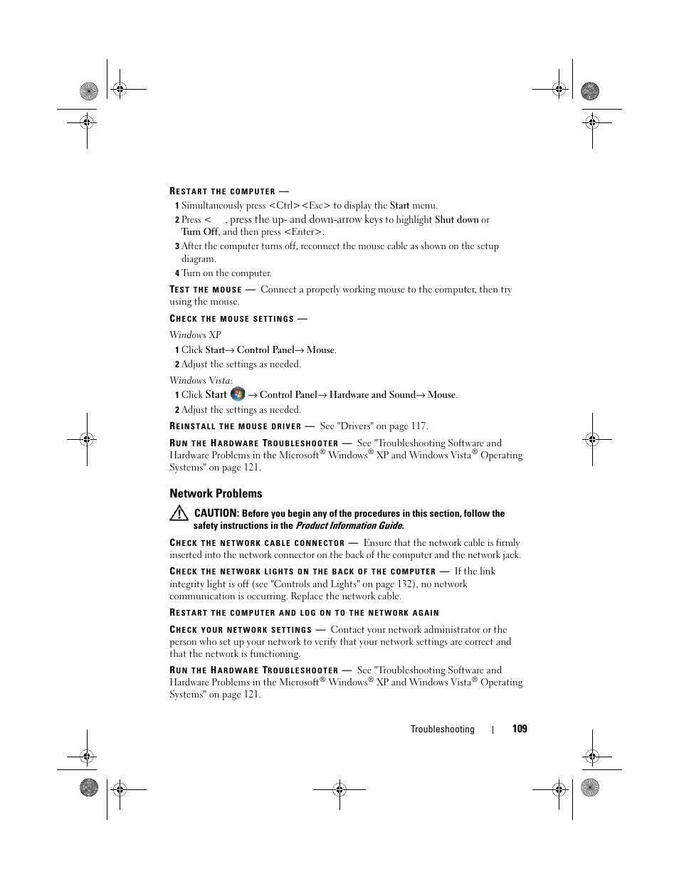 Network problems | Dell XPS 630i (Early 2008) User Manual | Page 109 / 168