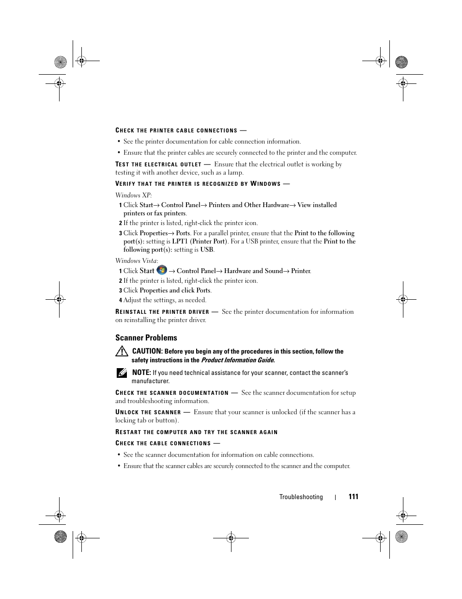 Scanner problems | Dell XPS 630i (Early 2008) User Manual | Page 111 / 168