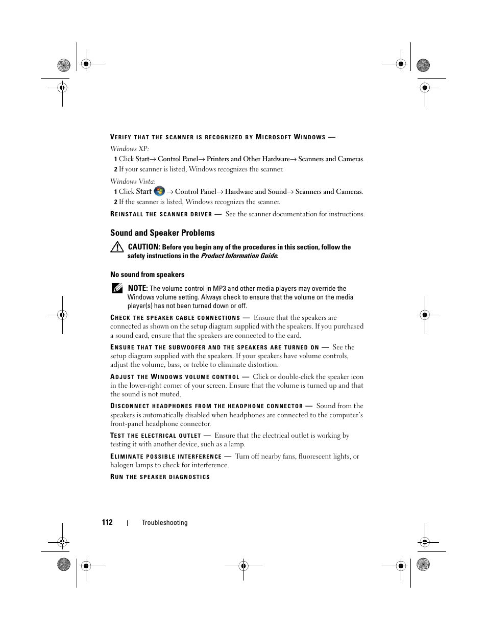 Sound and speaker problems, See "sound and speaker problems" on | Dell XPS 630i (Early 2008) User Manual | Page 112 / 168