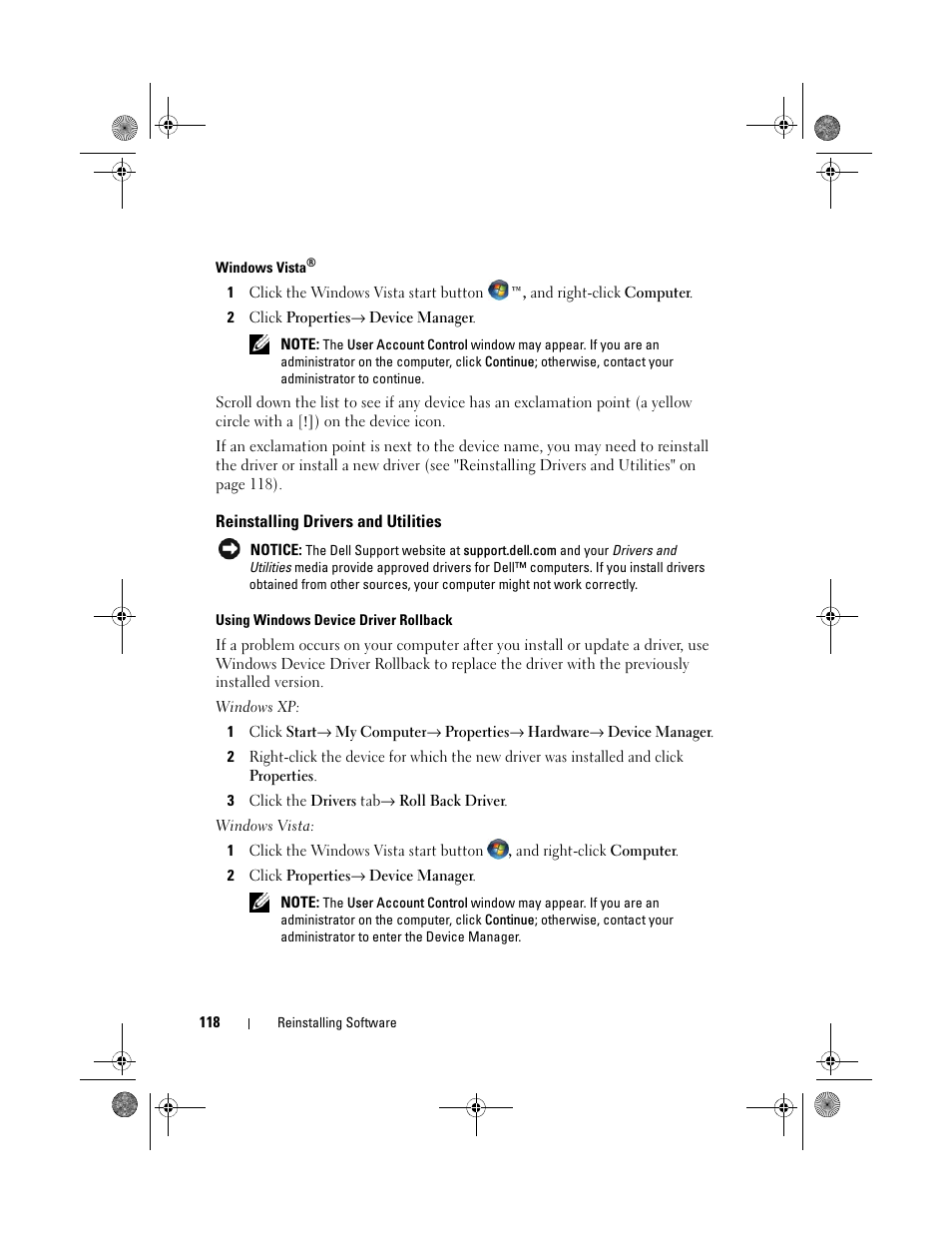 Reinstalling drivers and utilities | Dell XPS 630i (Early 2008) User Manual | Page 118 / 168