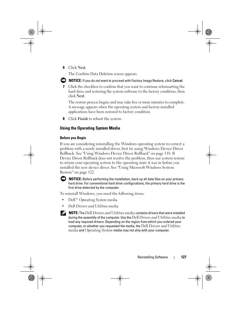 Using the operating system media | Dell XPS 630i (Early 2008) User Manual | Page 127 / 168