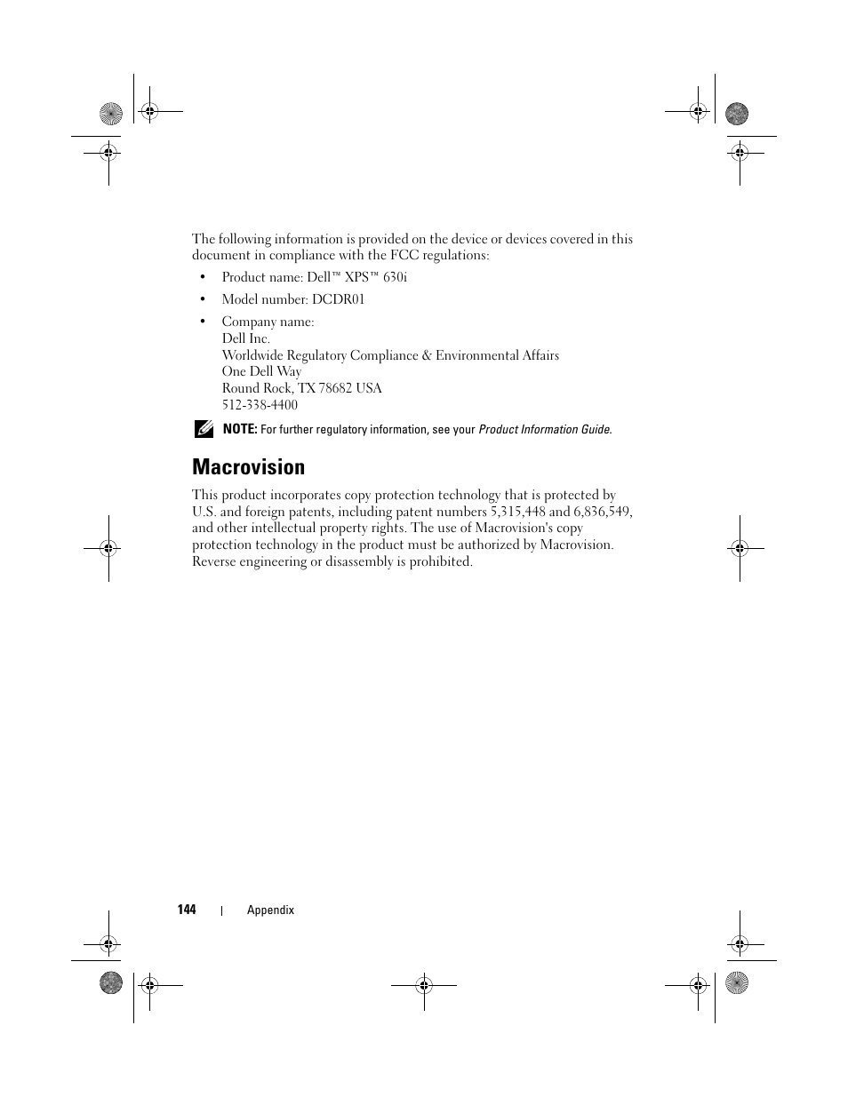 Macrovision | Dell XPS 630i (Early 2008) User Manual | Page 144 / 168