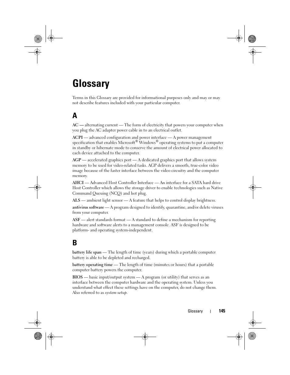 Glossary | Dell XPS 630i (Early 2008) User Manual | Page 145 / 168