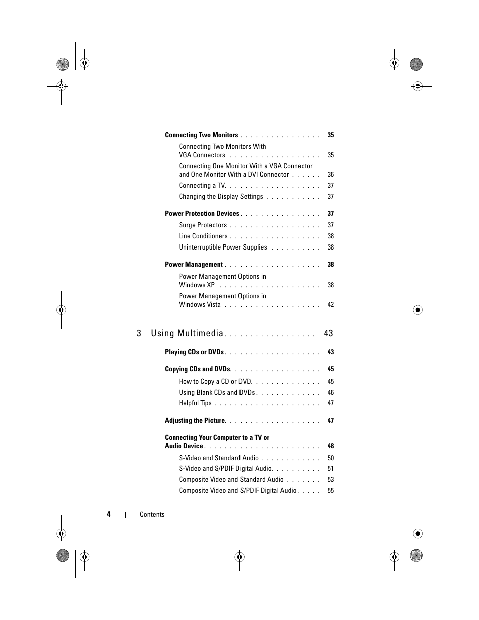 3using multimedia | Dell XPS 630i (Early 2008) User Manual | Page 4 / 168