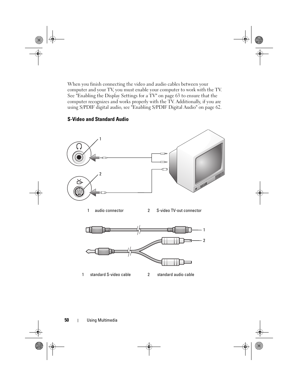 S-video and standard audio | Dell XPS 630i (Early 2008) User Manual | Page 50 / 168