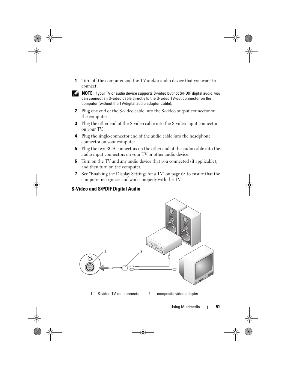 S-video and s/pdif digital audio | Dell XPS 630i (Early 2008) User Manual | Page 51 / 168