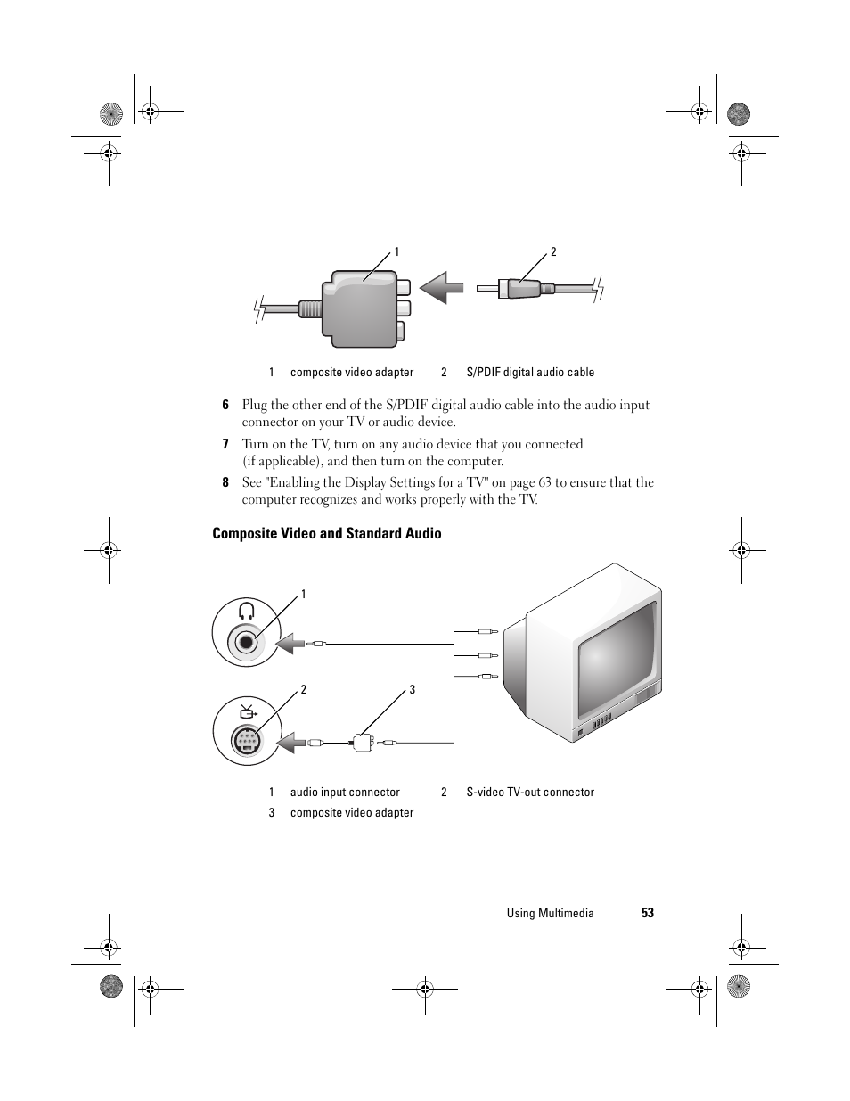 Composite video and standard audio | Dell XPS 630i (Early 2008) User Manual | Page 53 / 168