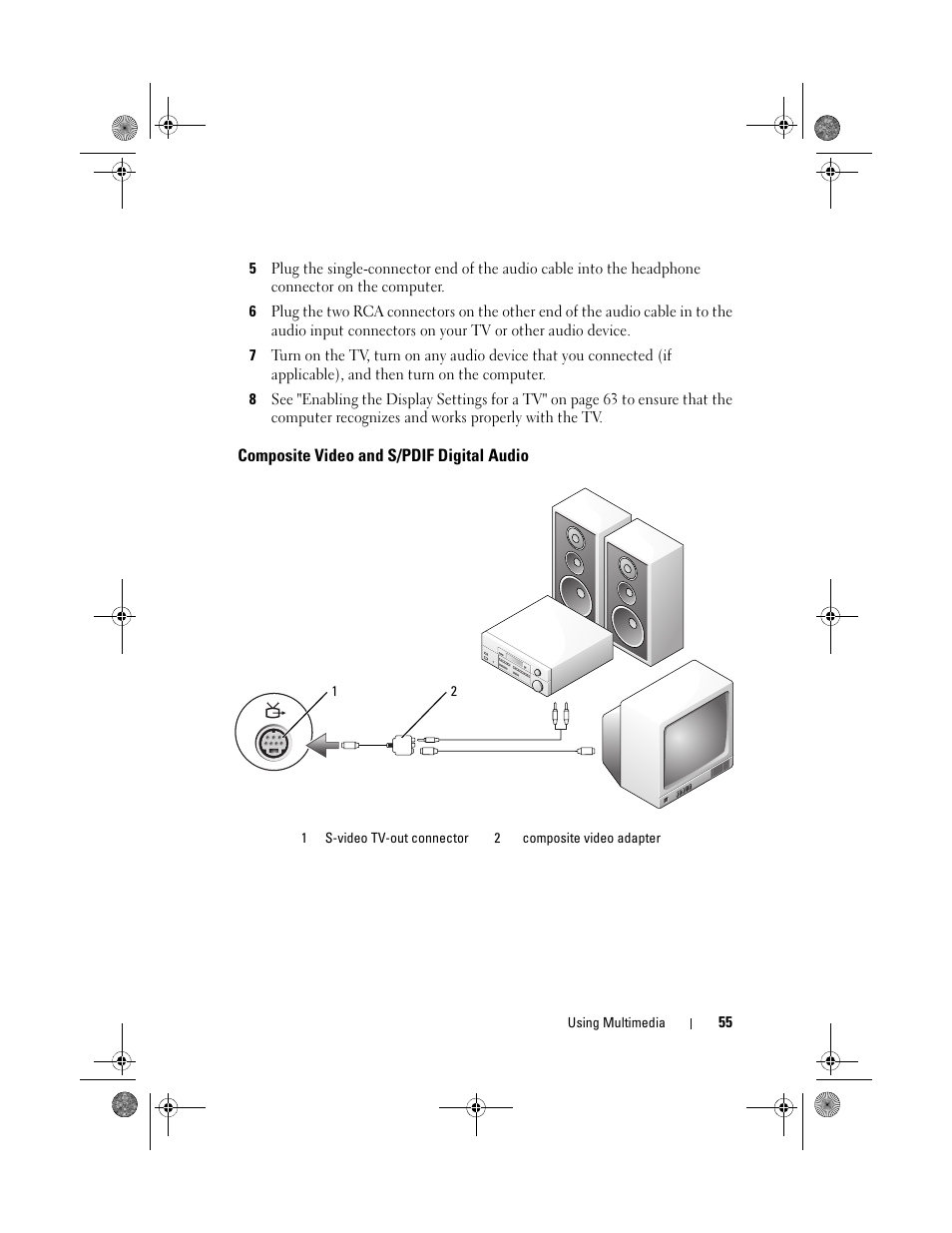 Composite video and s/pdif digital audio | Dell XPS 630i (Early 2008) User Manual | Page 55 / 168