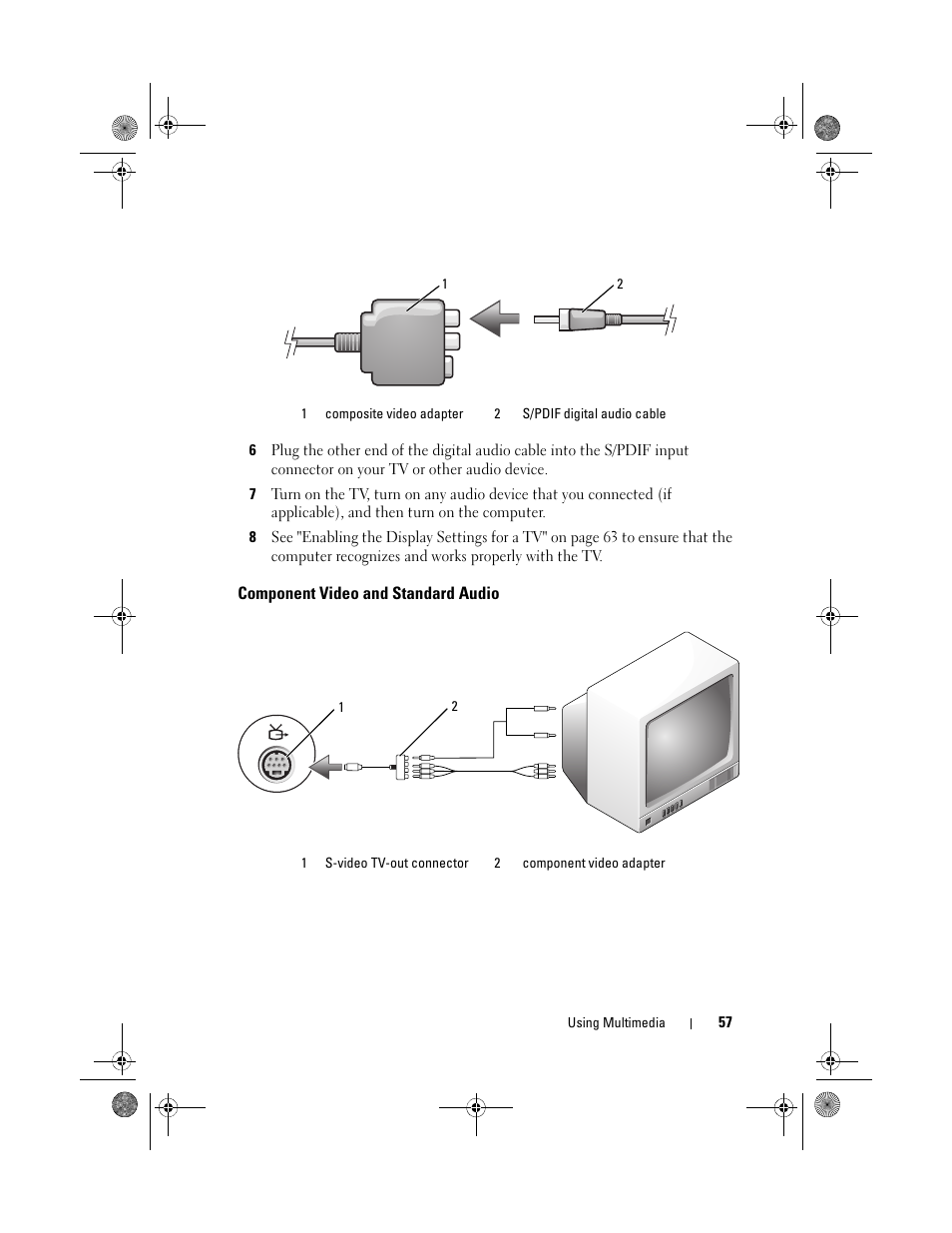 Component video and standard audio | Dell XPS 630i (Early 2008) User Manual | Page 57 / 168