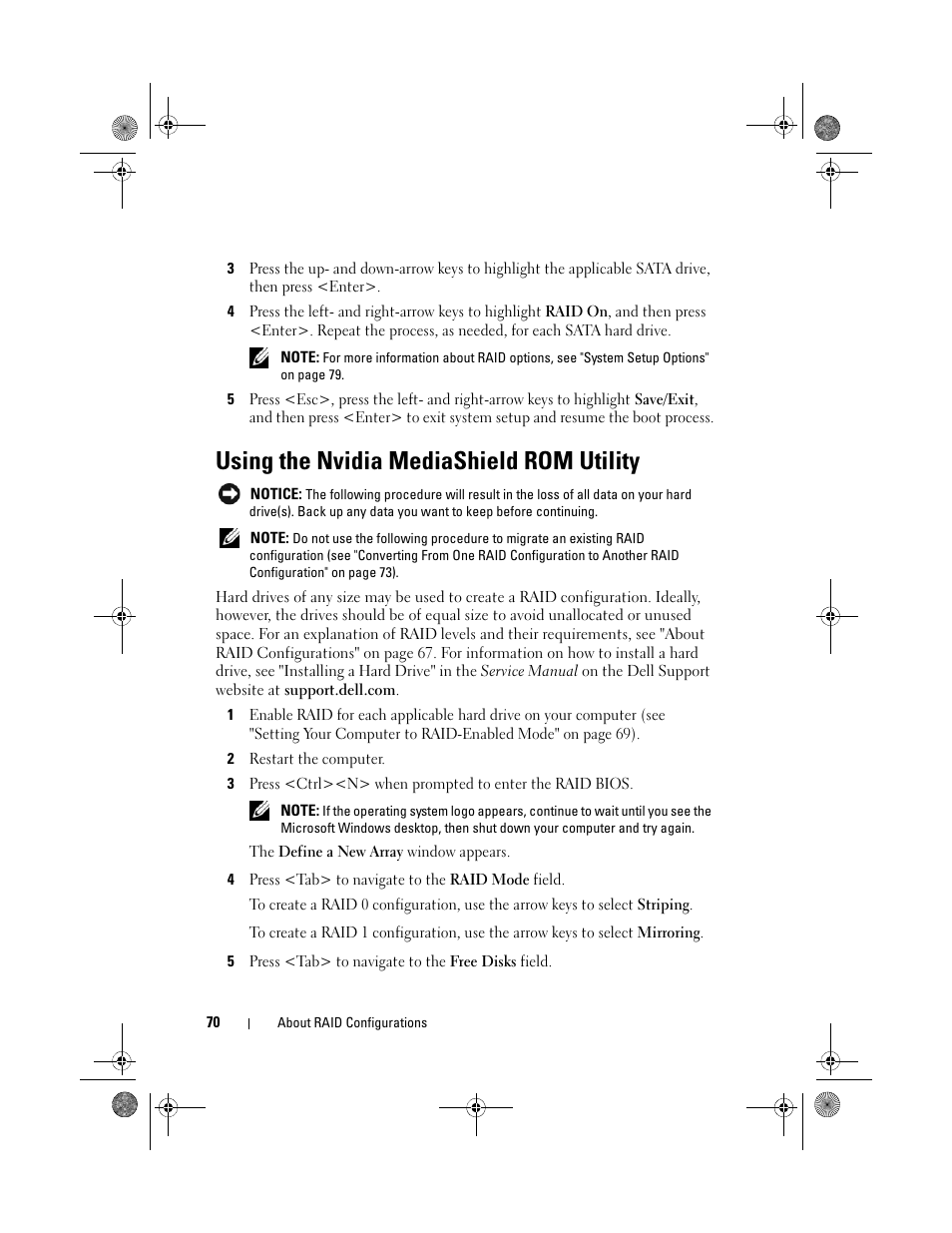 Using the nvidia mediashield rom utility | Dell XPS 630i (Early 2008) User Manual | Page 70 / 168