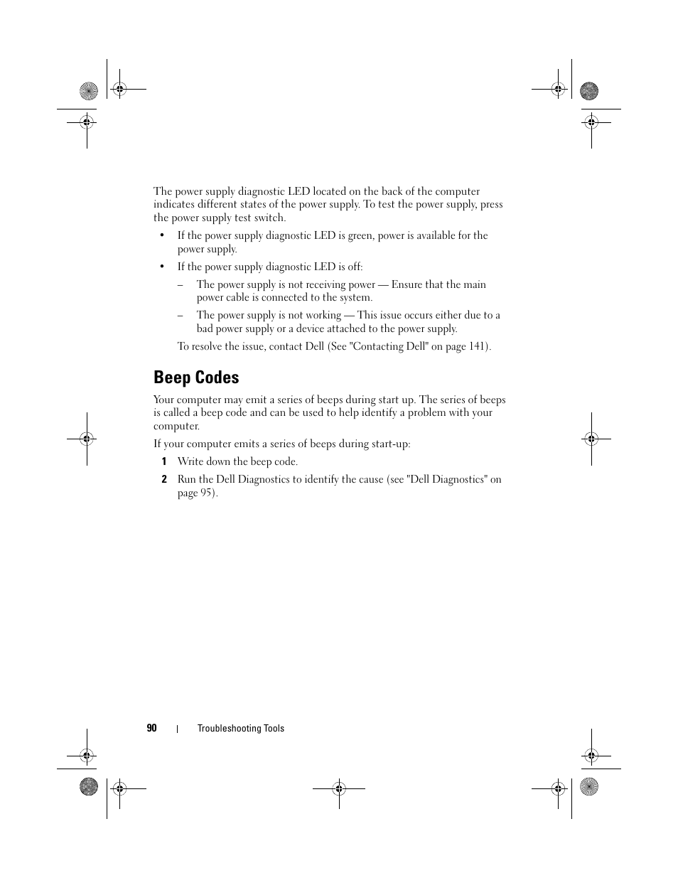 Beep codes | Dell XPS 630i (Early 2008) User Manual | Page 90 / 168