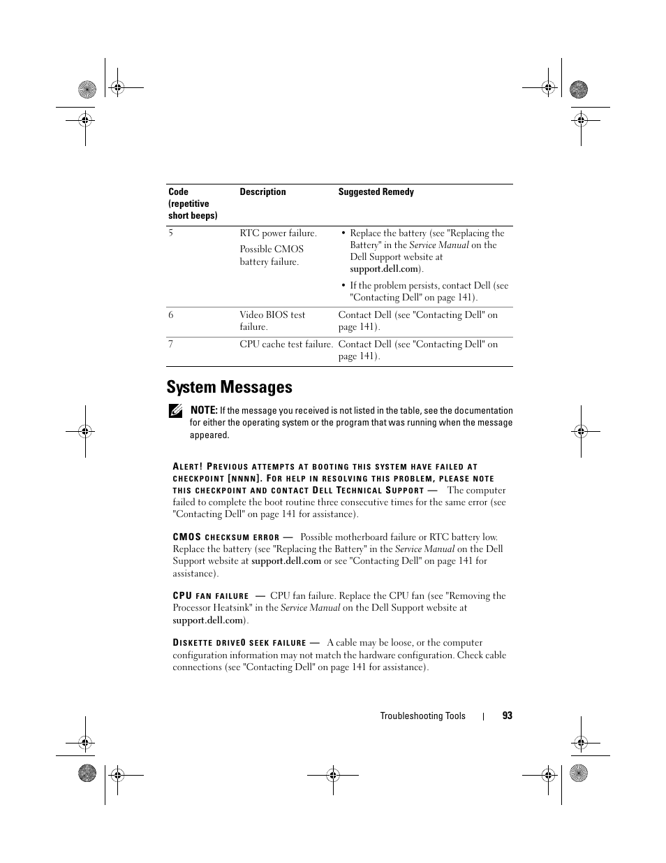 System messages | Dell XPS 630i (Early 2008) User Manual | Page 93 / 168