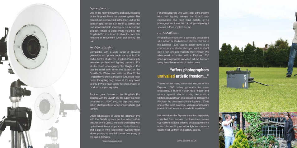 Offers photographers unrivalled artistic freedom, Innovation... in the studio... on location | Bowens Ringflash Pro User Manual | Page 7 / 8