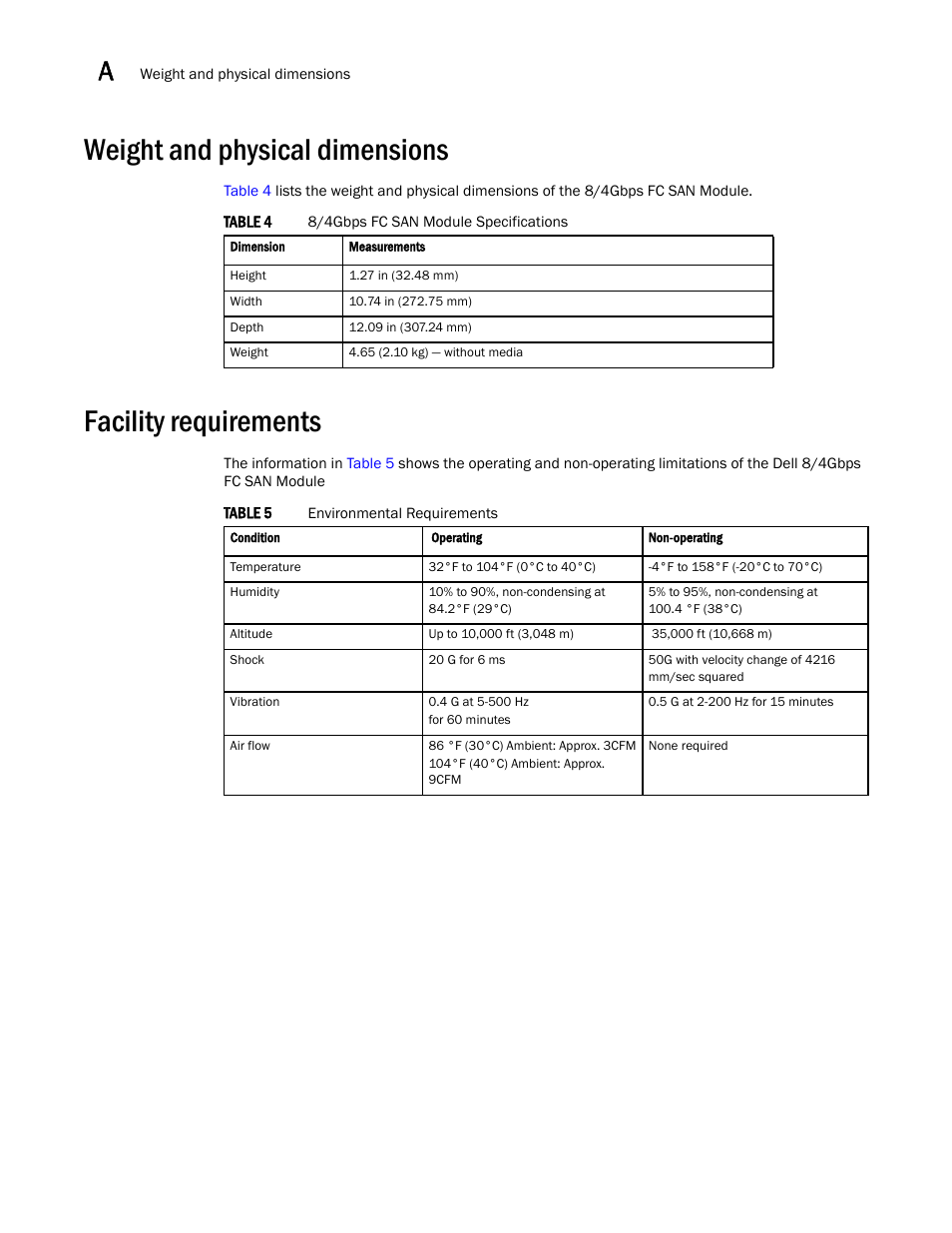 Weight and physical dimensions, Facility requirements | Dell POWEREDGE M1000E User Manual | Page 30 / 42