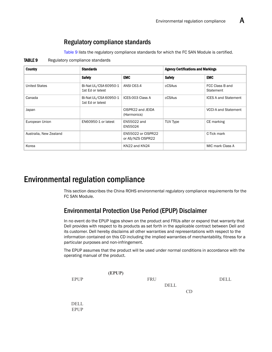 Regulatory compliance standards, Environmental regulation compliance | Dell POWEREDGE M1000E User Manual | Page 35 / 42