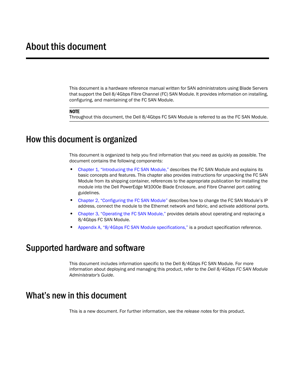 How this document is organized, Supported hardware and software, What’s new in this document | About this document | Dell POWEREDGE M1000E User Manual | Page 5 / 42