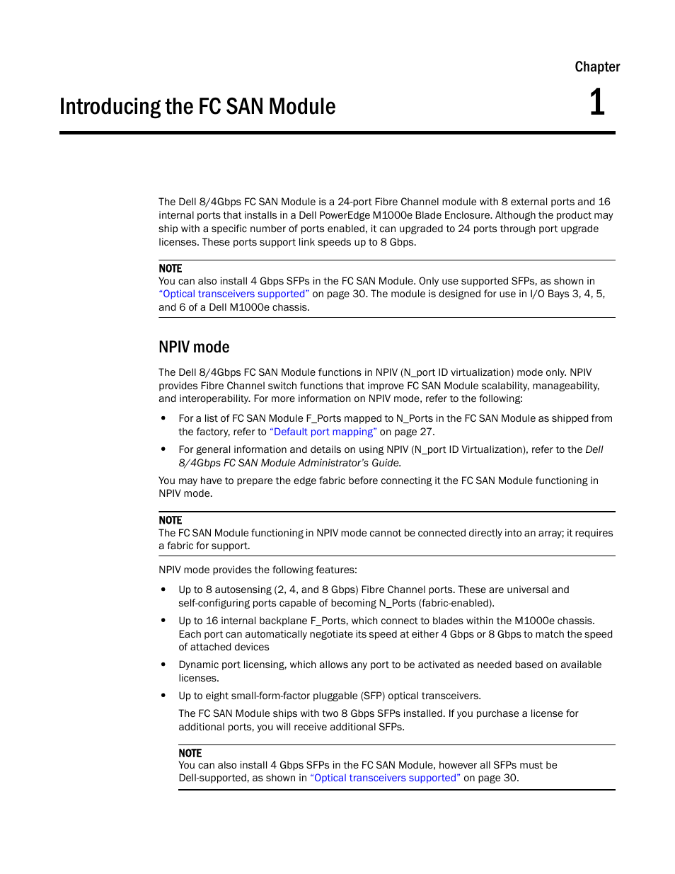 Npiv mode, Chapter 1, Introducing the fc san module | Chapter 1, “introducing the fc san module, Chapter | Dell POWEREDGE M1000E User Manual | Page 9 / 42