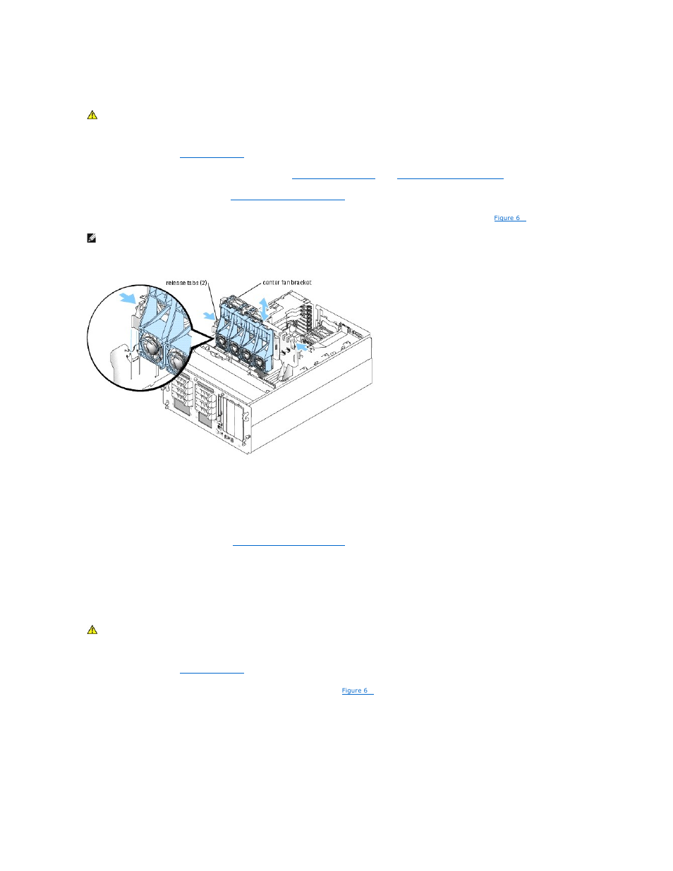 Removing the center fan bracket, Replacing the center fan bracket | Dell PowerEdge 2800 User Manual | Page 49 / 84