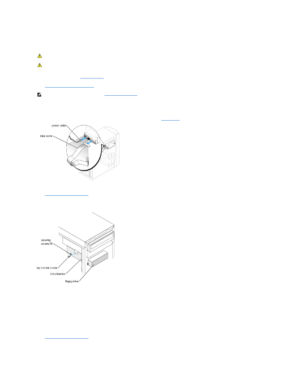 Floppy drive, Removing a floppy drive, Installing a floppy drive | Dell Dimension 4700 User Manual | Page 24 / 50
