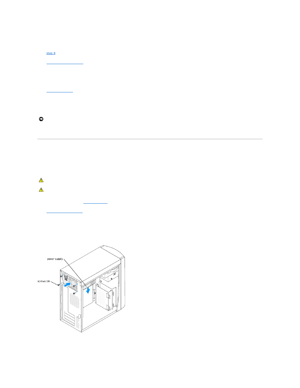 Power supply, Removing the power supply | Dell Dimension 4700 User Manual | Page 34 / 50