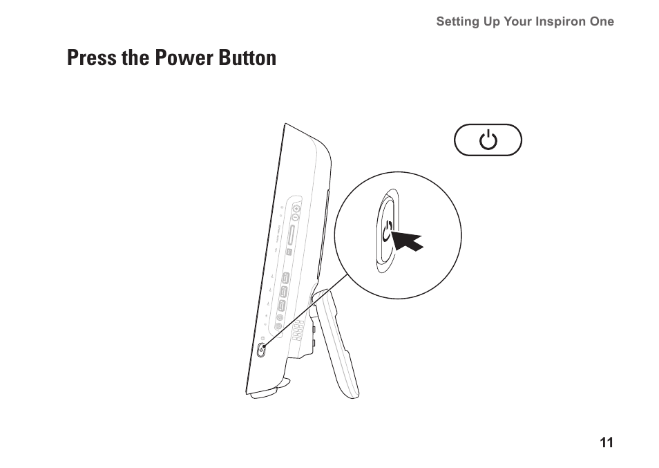 Press the power button | Dell Inspiron One 19 (Mid 2009) User Manual | Page 13 / 76