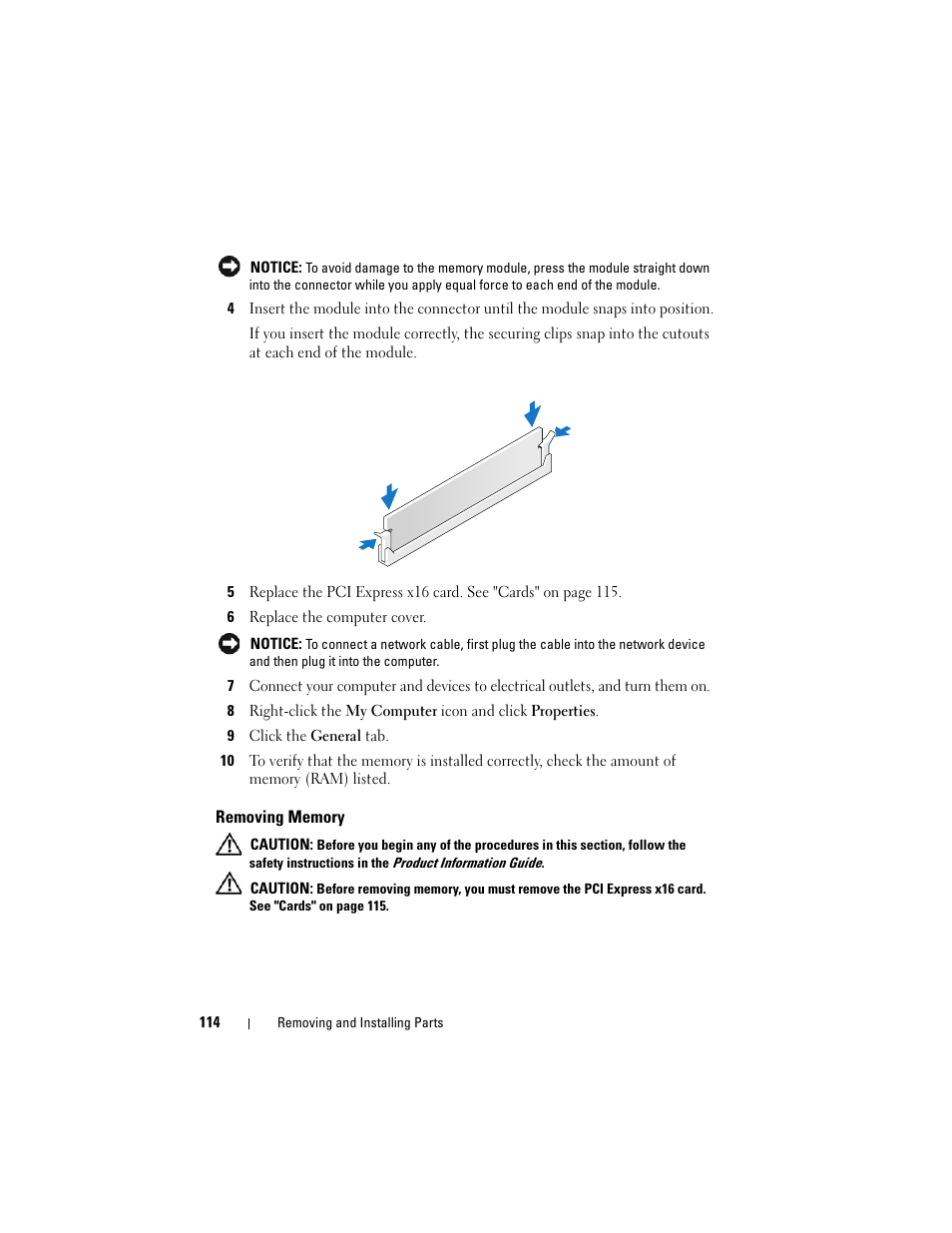 Removing memory | Dell Vostro 200 (Mid 2007) User Manual | Page 114 / 210