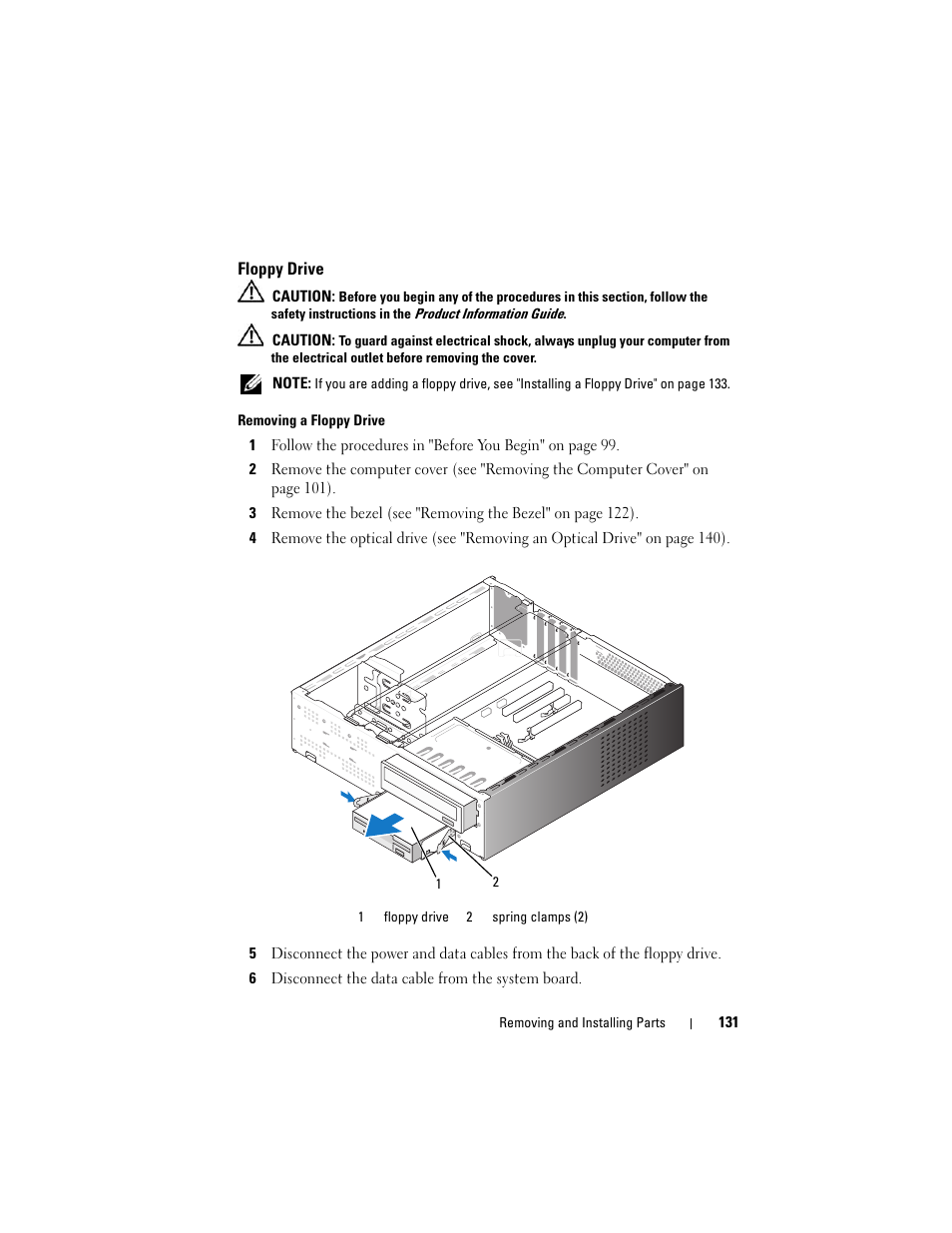 Floppy drive | Dell Vostro 200 (Mid 2007) User Manual | Page 131 / 210