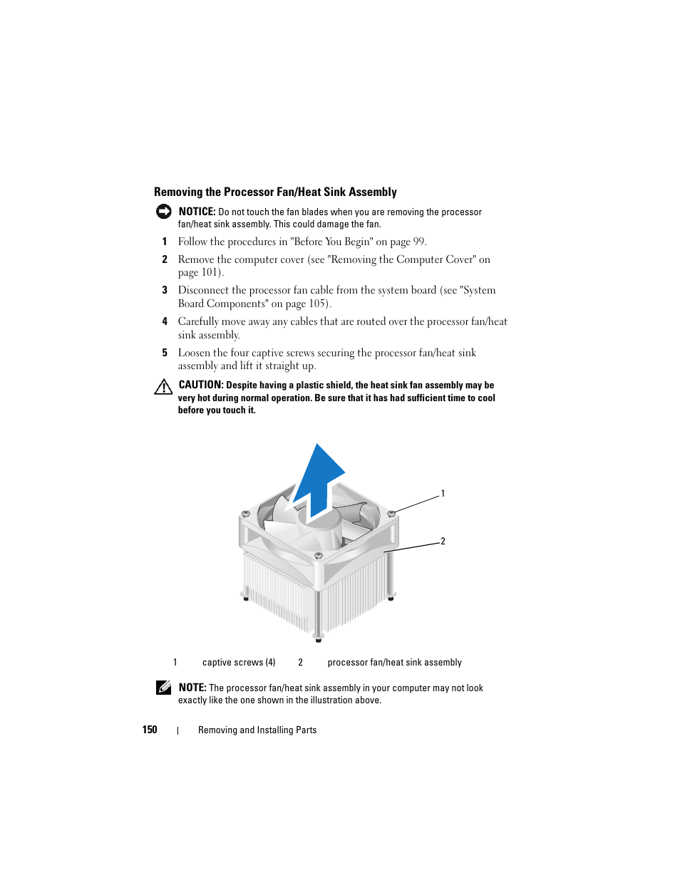 Removing the processor fan/heat sink assembly | Dell Vostro 200 (Mid 2007) User Manual | Page 150 / 210