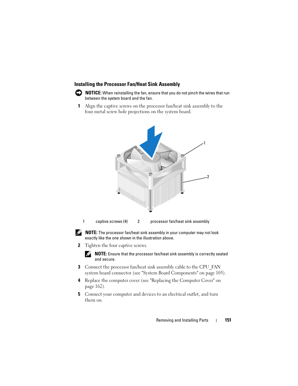 Installing the processor fan/heat sink assembly | Dell Vostro 200 (Mid 2007) User Manual | Page 151 / 210