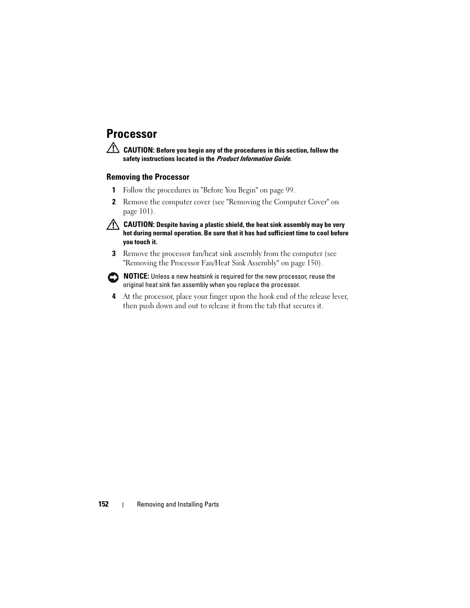 Processor, Removing the processor, U fan. see "processor" on | Dell Vostro 200 (Mid 2007) User Manual | Page 152 / 210