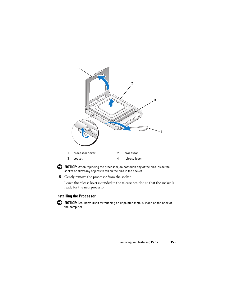 Installing the processor | Dell Vostro 200 (Mid 2007) User Manual | Page 153 / 210