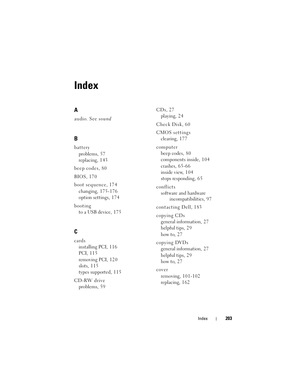 Index | Dell Vostro 200 (Mid 2007) User Manual | Page 203 / 210