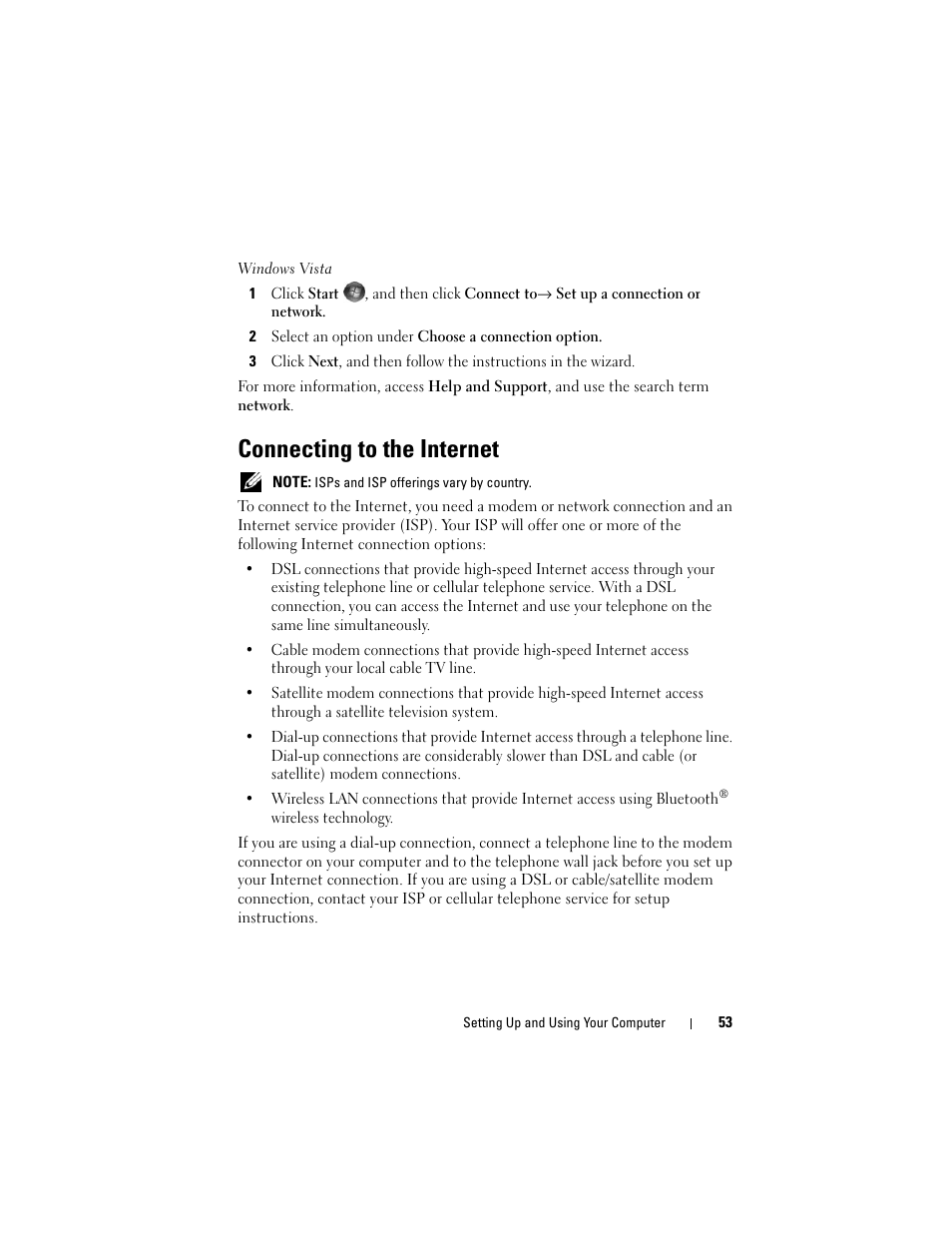 Connecting to the internet | Dell Vostro 200 (Mid 2007) User Manual | Page 53 / 210