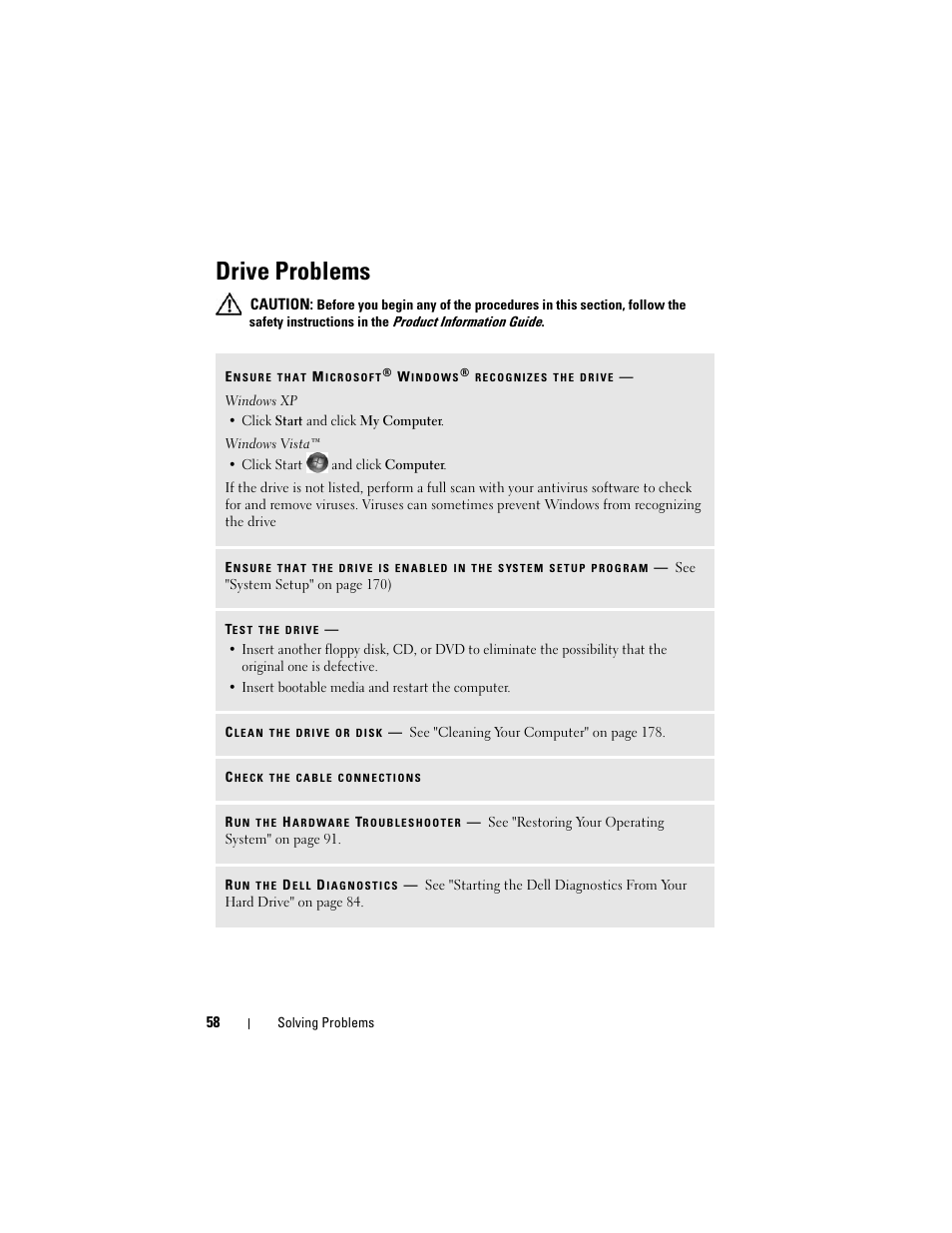 Drive problems | Dell Vostro 200 (Mid 2007) User Manual | Page 58 / 210