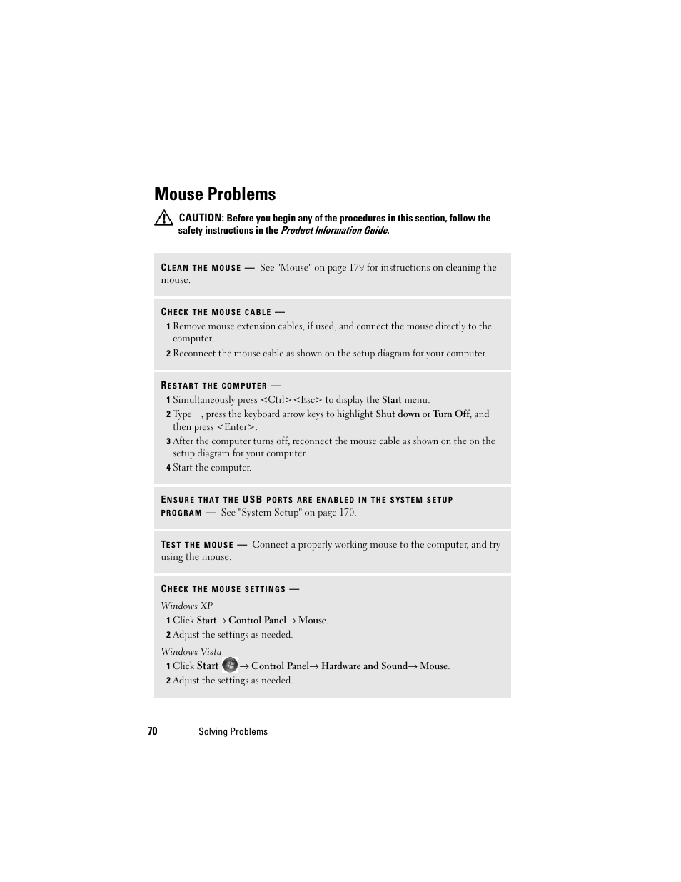 Mouse problems | Dell Vostro 200 (Mid 2007) User Manual | Page 70 / 210