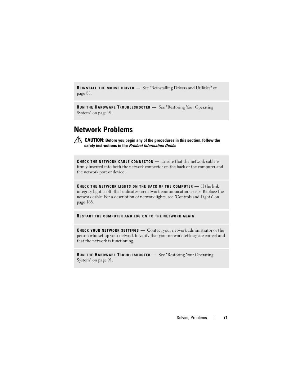 Network problems | Dell Vostro 200 (Mid 2007) User Manual | Page 71 / 210
