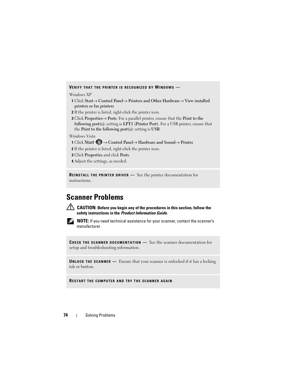 Scanner problems | Dell Vostro 200 (Mid 2007) User Manual | Page 74 / 210