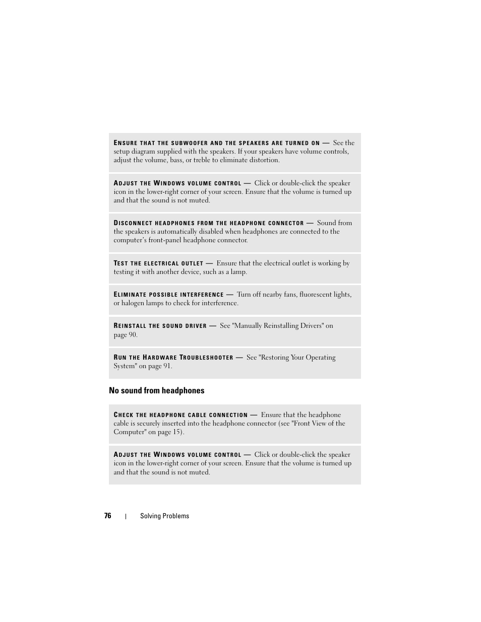 No sound from headphones | Dell Vostro 200 (Mid 2007) User Manual | Page 76 / 210